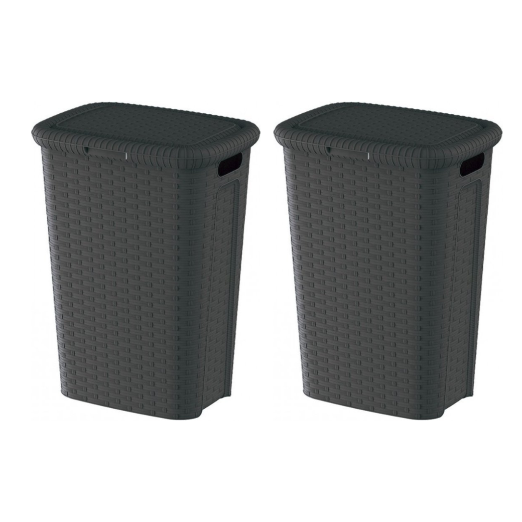 Weave Wasmand Hoog Model – 53 Liter – Set van 2 – Donkergrijs – Met deksel