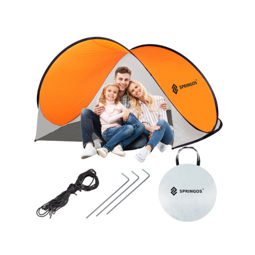 Strandtent | Pop-Up Strandtent | UV Filter | Inclusief Draagtas | 200 x 120 x 110 cm | Wit/Oranje