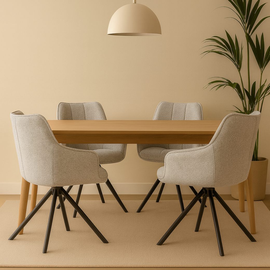 Set van 2 Eetkamerstoelen – Naturel/créme – Met Armleuning – Vergaderstoelen – Stoelen – Draaibaar