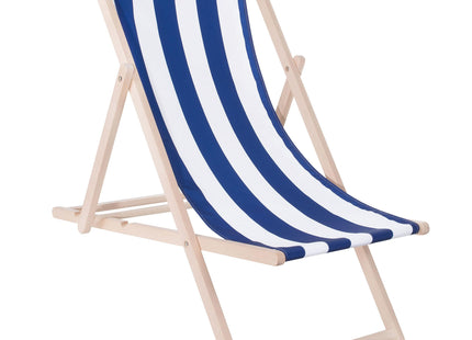 Ligbed | Strandstoel | Ligstoel | Verstelbaar | Beukenhout | Handgemaakt | Blauw/Wit