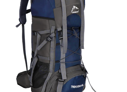 Backpack - Rugzak - Multifunctioneel - Kamperen - Reizen - Regenhoes - 90 Liter - Grijs/Blauw