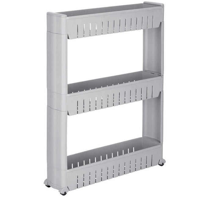 Keukentrolley Op Wieltjes | Badkamer Trolley | Opbergrek | 3 Niveaus | 70 x 54 x 12.5 cm | Grijs