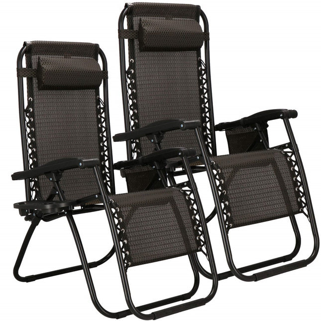 Tuinstoelen | Ligstoel | Opvouwbaar | Verstelbaar | Ergonomische Hoofdsteun | 2 Stuks | Bruin/Zwart