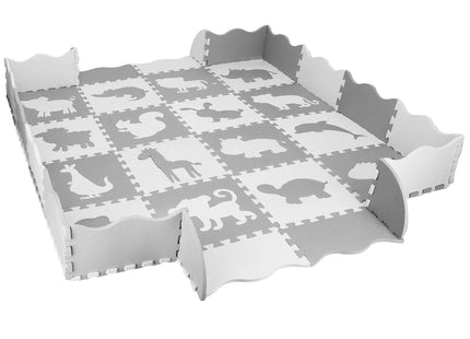 Speelmat | Speelmat Foam | Puzzelmat | Figuren | Dieren | 16 Puzzelstukken | 150 x 150 cm | Wit/Grijs