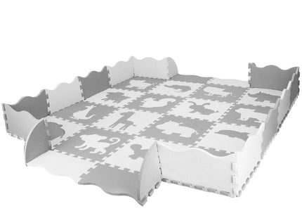 Speelmat | Speelmat Foam | Puzzelmat | Figuren | Dieren | 16 Puzzelstukken | 150 x 150 cm | Wit/Grijs