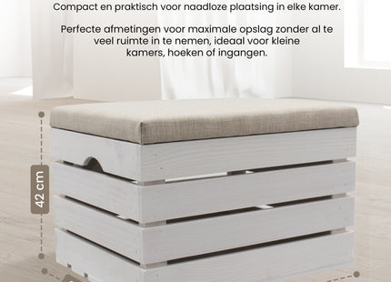 Speelgoedkist - Opbergkist - Zitbank - Schoenbank - Speelgoedbank - Speelgoedopberger - Opbergkoffer - Poef - Wit - Hout - 42 X 50 X 33 Cm