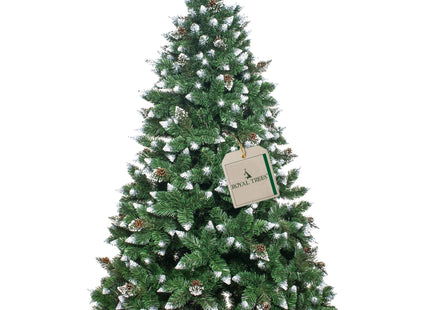 Kunstkerstboom | Premium Royal | Sneeuw | Dennenappels | 150 cm | Zonder Verlichting | Houten Standaard
