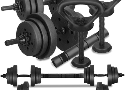 Dumbbellset - 6 in 1 Springos Kettlebell Pro Set - 20 KG - Halter Verlengstuk - Verstelbaar - Complete Set - Thuis Sporten - Zwart