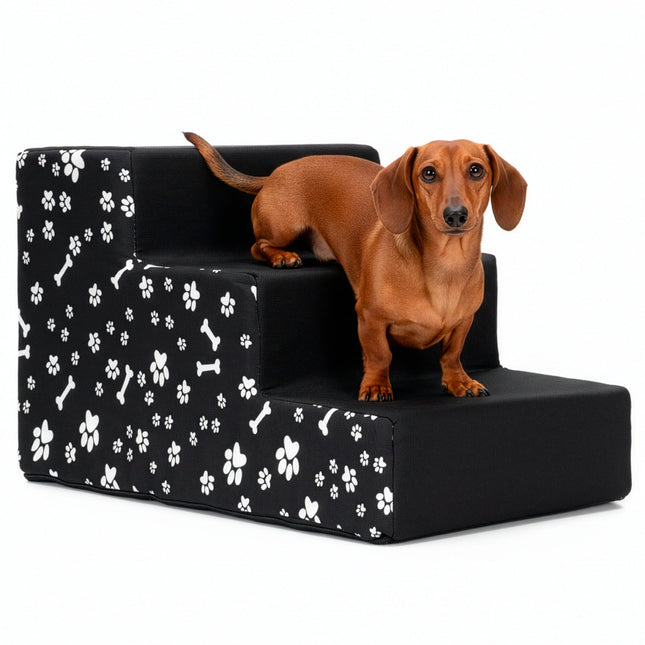 Hondentrap - Hondenloopplank - 3 Hellingen - Opstapje - Voor Grote en Kleine Honden - Zwart - 30 Cm