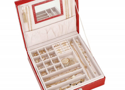 Sieradendoos | Juwelendoos | 2 Lagen | 26 x 26 x 8.5 cm | Rood