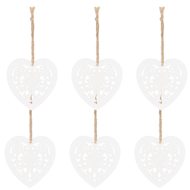 Kerstversiering | Kerstdecoratie voor binnen | Kersthanger | Kersthart | Hout | 6 Stuks | 7 cm