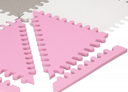 Speelmat | Speelmat Foam | Puzzelmat | 72 Puzzelstukken | 182 x 182 cm | Grijs/Wit/Roze