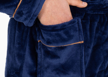 Badjas - Fleece - Marineblauw - Riem - Maat XXL