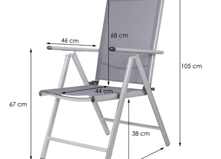 Tuinstoel | Tuinstoelen | Verstelbare Rugleuning | Inklapbaar | Aluminium & Textileen | Grijs