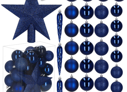 Kerstballen & Piek | 33 Stuks | 5/6/8 cm | Marineblauw