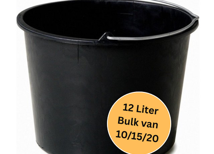 Bouwemmer 12 Liter – Zwart – 10/15/20 Stuks - Met Maatverdeling - Met Hengsel - Voor Bouw, Schoonmaak en Huishoudelijk Gebruik