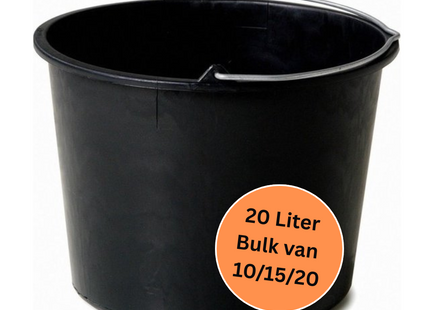 Bouwemmer 20 Liter – Zwart – 10/15/20 Stuks - Met Maatverdeling – Met Hengsel - Voor Bouw, Schoonmaak en Huishoudelijk Gebruik