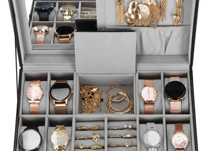 Horlogedoos - Horlogebox - Horlogeopberger - Spiegel - Zwart - Grijs - 8 Horloges