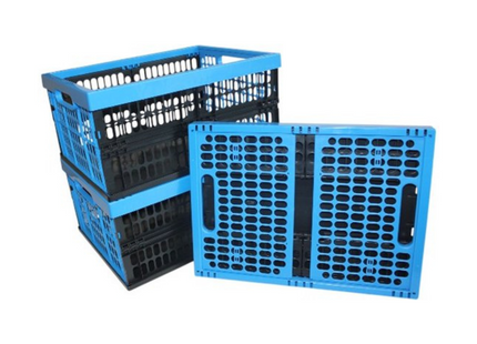 Set van 3 vouwkratten 32 Liter - Stapelbaar en inklapbaar - Boodschappenkrat - Blauw