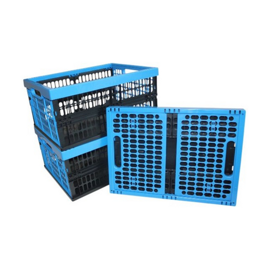 Set van 3 vouwkratten 32 Liter - Stapelbaar en inklapbaar - Boodschappenkrat - Blauw