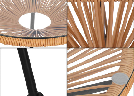 Tuintafel - Draad - Rotan - Bruin - Rond - Glas - 50 Cm