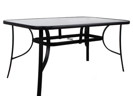 Tuintafel | 150 x 90 x 71 cm | Buitentafel | Eettafel Buiten | Metaal | Gehard Glas | Zwart