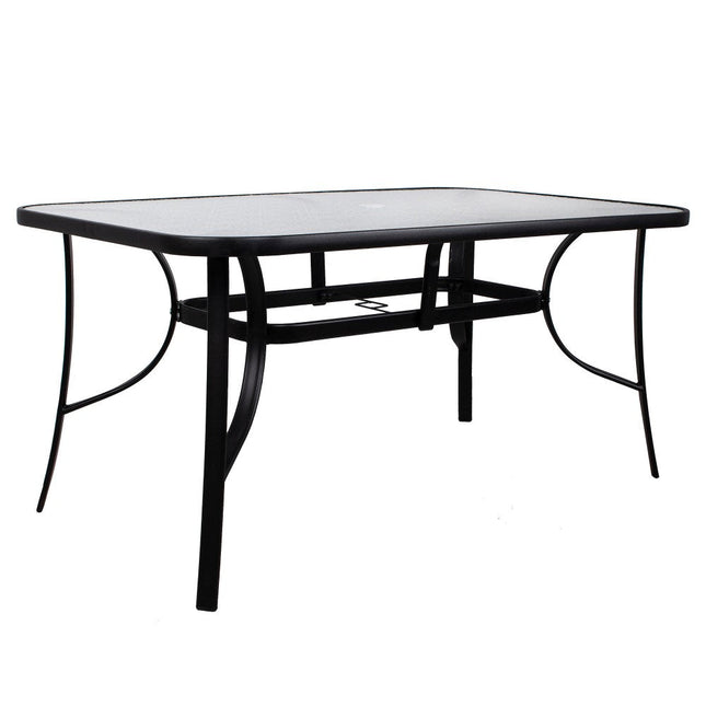 Tuintafel | 150 x 90 x 71 cm | Buitentafel | Eettafel Buiten | Metaal | Gehard Glas | Zwart