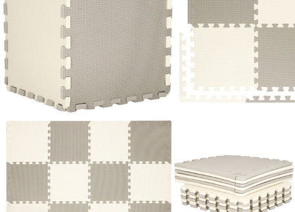 Speelmat | Speelmat Foam | Puzzelmat | 12 Puzzelstukken | 118 x 90 cm | Grijs/Crème