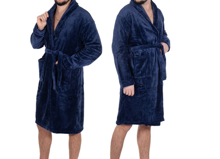 Badjas - Fleece - Marineblauw - Capuchon - Riem - Maat L/XL