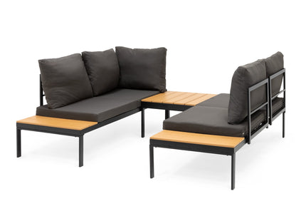 Tuinmeubelset - Loungeset - Tuinmeubilair - Bank - Stoelen - Tafel - Kussens - Zwart - Bruin - Staal - Hout - 150 Kg