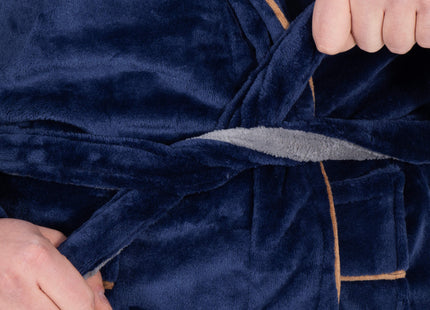 Badjas - Fleece - Marineblauw - Riem - Maat XXL