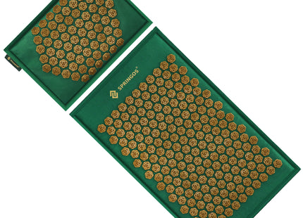 Acupressuurmat - Spijkermat - Lichaamsstimulator - Ontspanning - Massage - Kussen - Groen/Goud