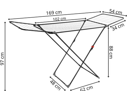 Droogrek - Wasrek - Droogtoren - Inklapbaar - Draaibaar - Zwart - Staal - Kunststof - Met Radiatorbeugels - 169 x 54 x 97 Cm