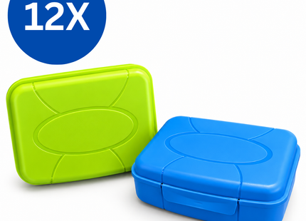 Broodtrommels 1,3 Liter – Set van 12 Stuks – Lunchboxen met Klikdeksel – Groen en Blauw