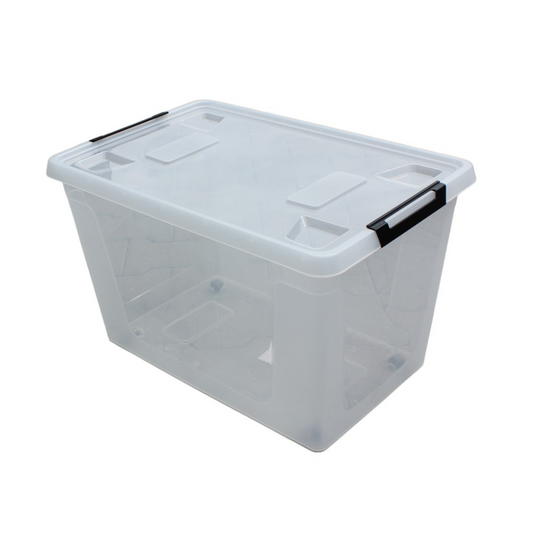 HL Opbergbox met deksel en wieltjes - 60 Liter - Stapelbaar - Kunststof - Transparant