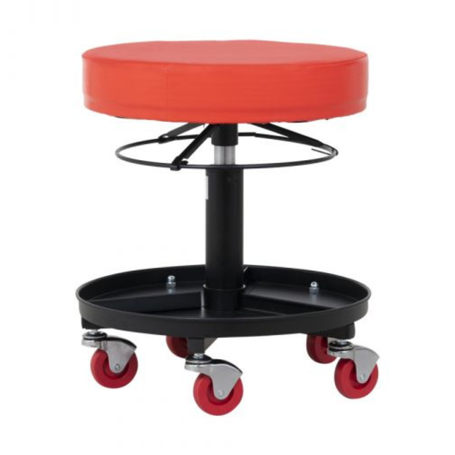 Werkplaats krukje - Verstelbaar - 5 Wielen - Rood - Ø 37 cm