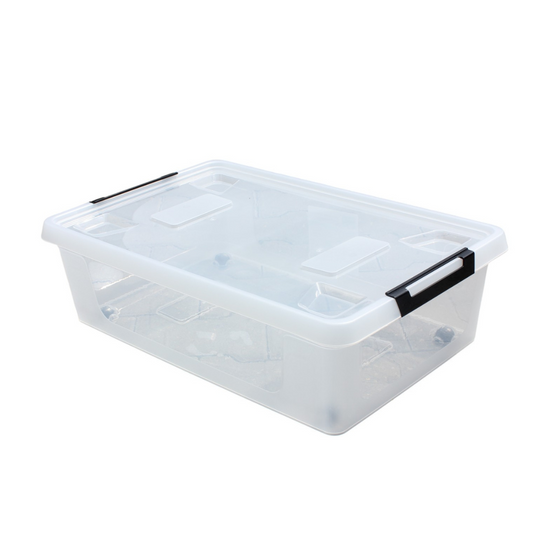 HL Opbergbox met deksel en wieltjes - 30 Liter - Stapelbaar - Kunststof - Transparant