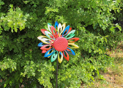 Windspinner - Windmolen - Windijzers - Tuinsteker - Tuinbeeld - Grondpin - Metaal - Flower - Bloem
