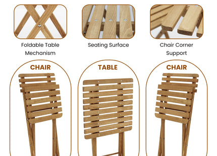 Tuinset | Tuintafel | Tuinstoelen | 3-delig | Opvouwbaar | Bruin