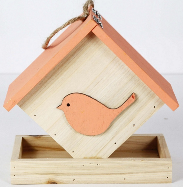 Vogelvoederhuisje - Vogelvoederplek - Vogelvoeding - Staand - Bruin - Rood - 17 x 17 x19 cm