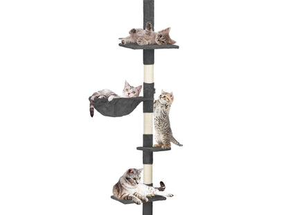 Krabpaal - Voor Katten - Meubelbescherming - 4 Etages - 245- 260 cm - DonkerGrijs - Beige