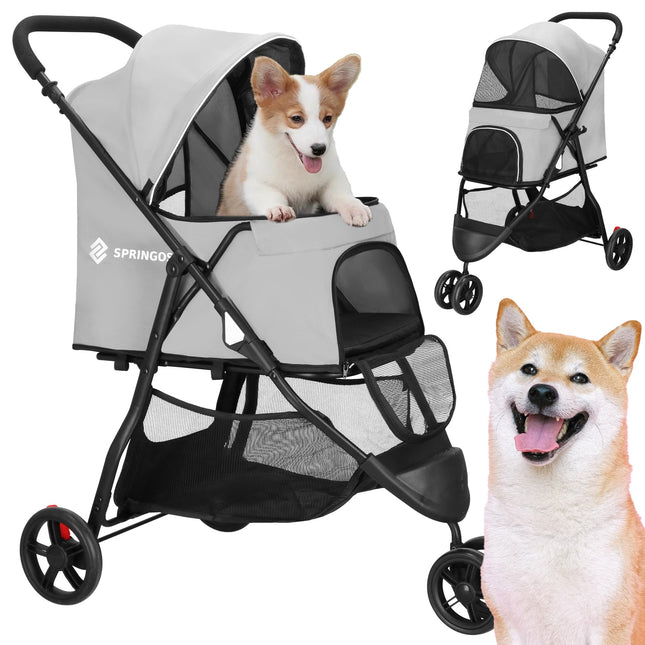Springos Hondenbuggy - Inklapbaar - 3 wielen - Grijs