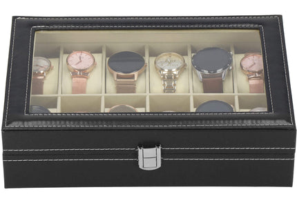 Horlogedoos - Horlogebox - Horlogeopberger - Suède - Zwart - Grijs - 12 Horloges - 30 x 20 x 8 cm