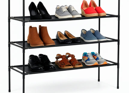 Schoenenrek | 9 - 12 Paar Schoenen | 3 Laags | Polyester/Metaal | Zwart | 28 X 72 X 72 CM
