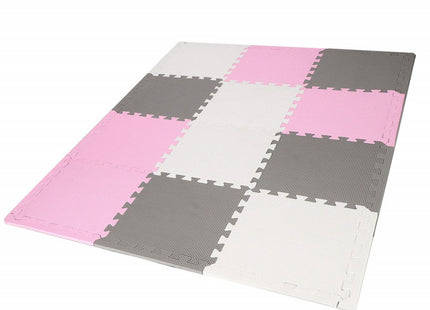 Speelmat | Speelmat Foam | Puzzelmat | 12 Puzzelstukken | 118 x 90 cm | Roze/Grijs/Wit