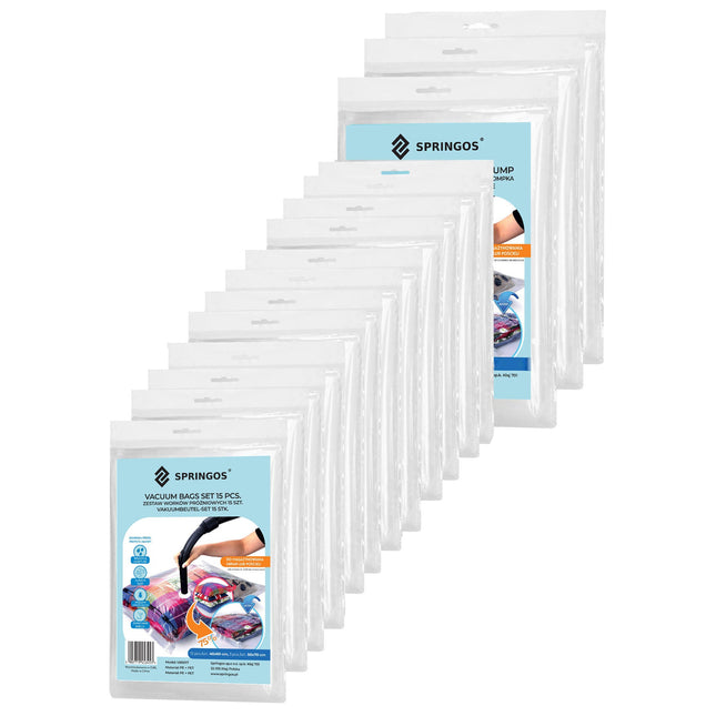 Vacuümzakken Set | Opbergzakken Kleding | Herbruikbaar | 15 stuks | 2 maten | Transparant |