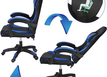 Gamestoel - Ergonomische Bureaustoel -  Verstelbaar - Blauw/Zwart