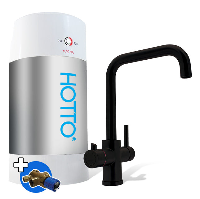 HOTTO Combi 8L – Quadro Zwart 3-in-1 Kraan met Inlaatcombi - incl. Mengventiel