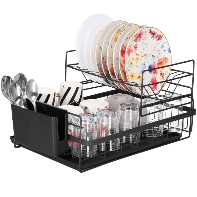 Afdruiprek - Staal - Kunststof - Zwart - 30x50x24 cm