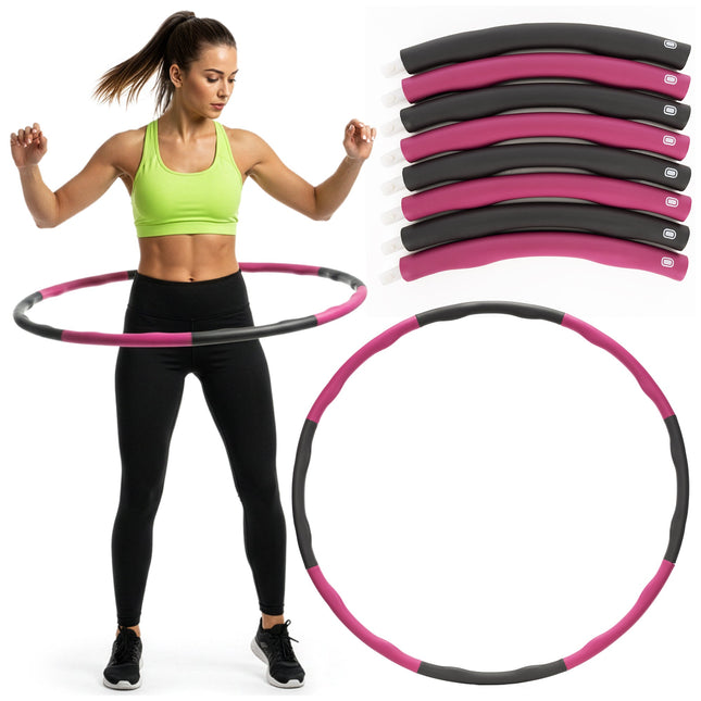 Hoelahoep - Hoepel - Fitness - Opvouwbaar - Cardiotraining - Massage - Grijstinten - Roze - 88 Cm